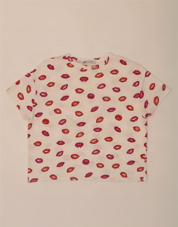 T-shirt grafica corta da donna Zara UK 10 piccola bianca