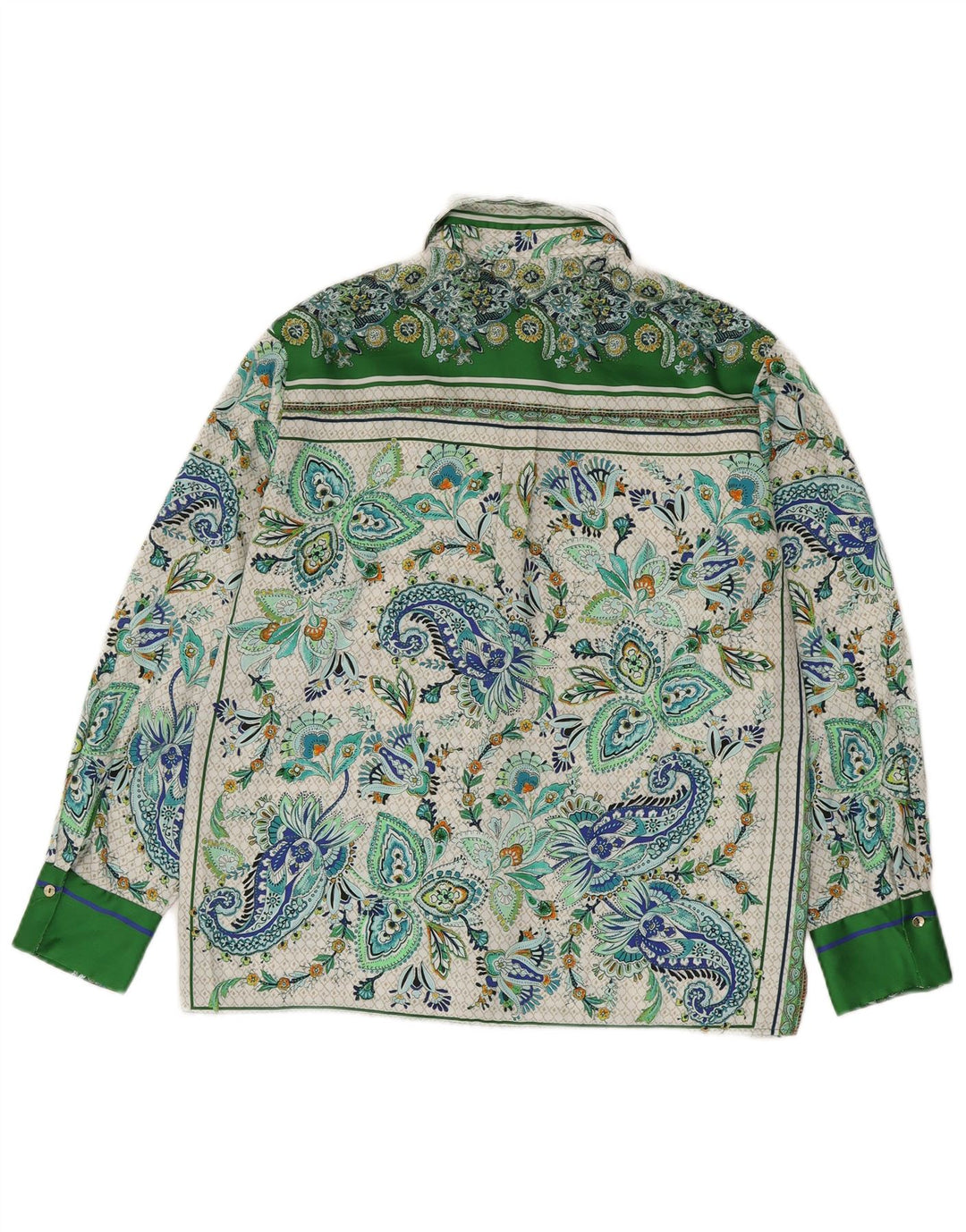 ZARA Camicia Camicetta da Donna UK 14 Poliestere Paisley Verde Medio