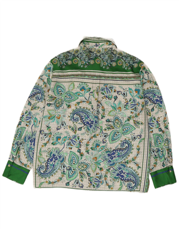 ZARA Camicia Camicetta da Donna UK 14 Poliestere Paisley Verde Medio