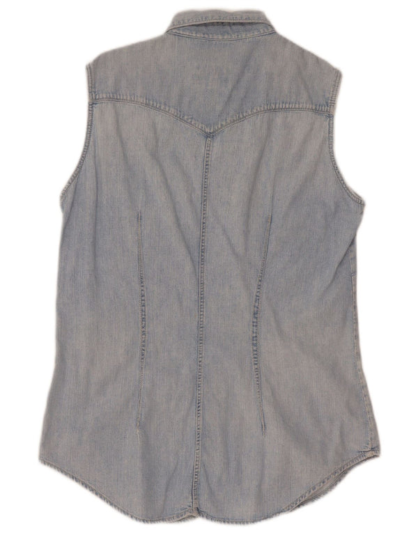 Camicia di jeans senza maniche da donna Rifle UK 14 Large Blu