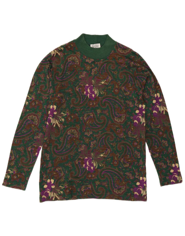 Maglione maglione collo alto da donna Andrea Mare UK 14 Paisley verde medio