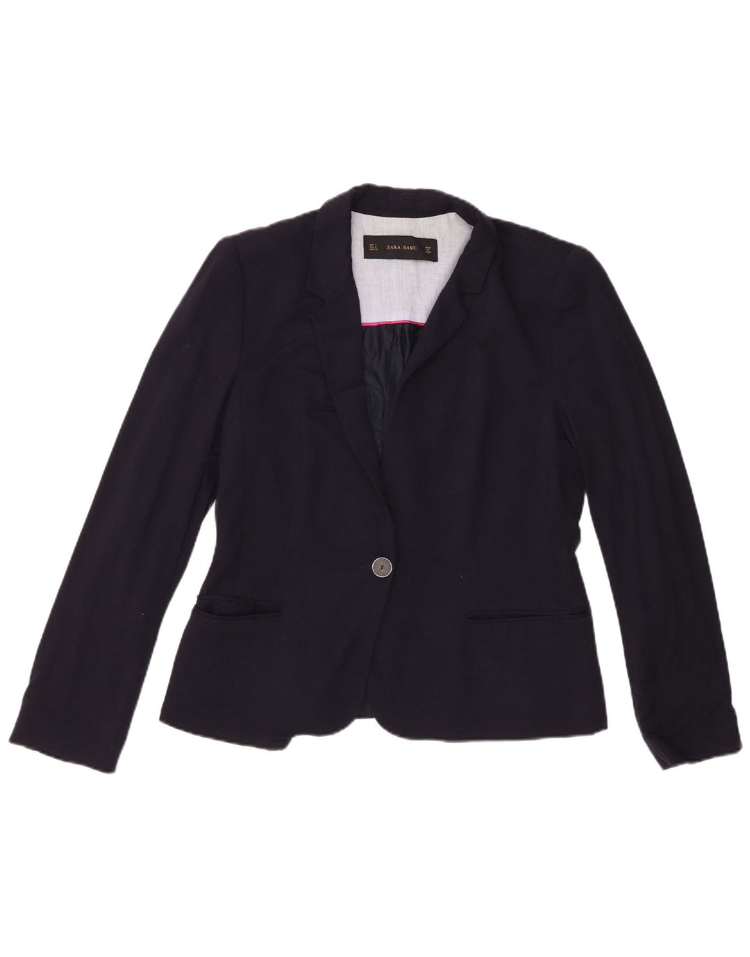 Giacca blazer a 1 bottone da donna Zara UK 14 grande in viscosa blu navy
