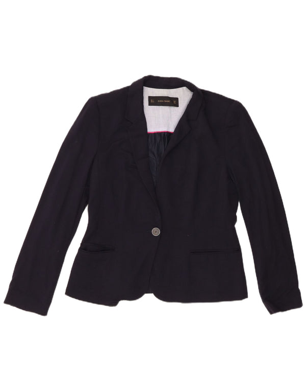 Giacca blazer a 1 bottone da donna Zara UK 14 grande in viscosa blu navy