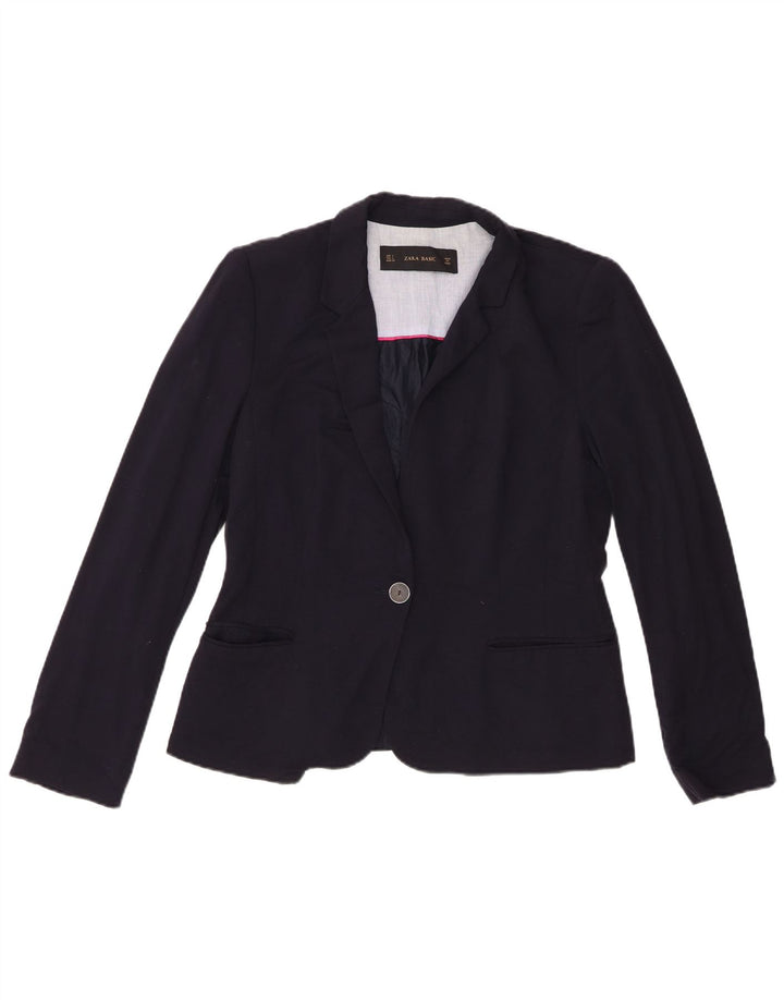 Giacca blazer a 1 bottone da donna Zara UK 14 grande in viscosa blu navy