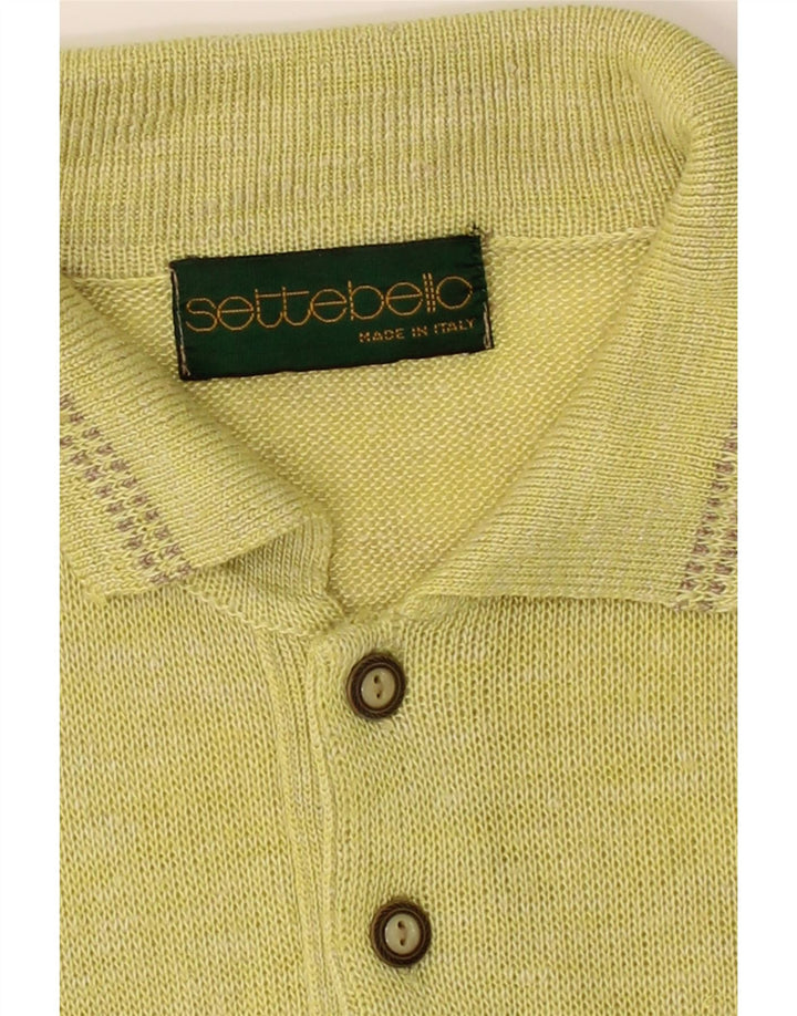 SETTEBELLO Mens Polo Neck Jumper Sweater Medium Green Striped Vintage Settebello and Second-Hand Settebello from Messina Hembry 