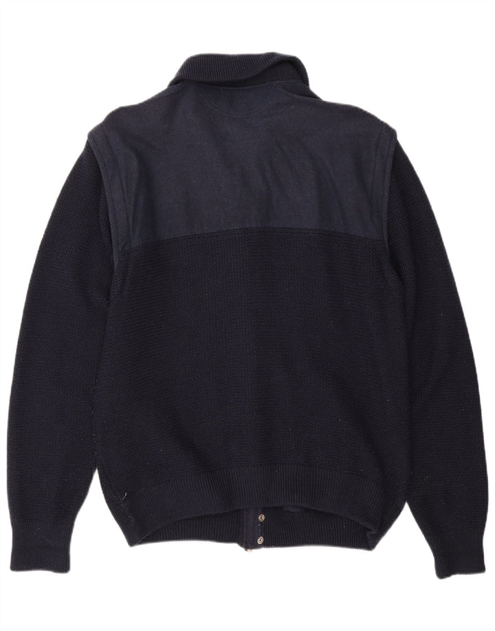 Loli Wolf Maglione cardigan da yachting da uomo in lana color block medio blu navy