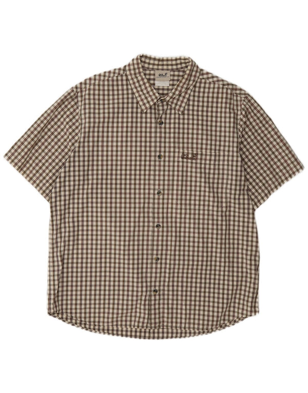 Camicia da uomo a maniche corte Regular Fit Jack Wolfskin UK 44/46 XL Marrone a quadri