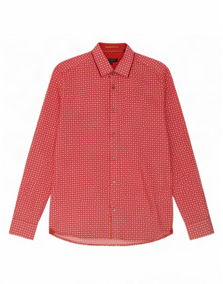 Camicia da uomo Ted Baker taglia 3 cotone geometrico rosso medio