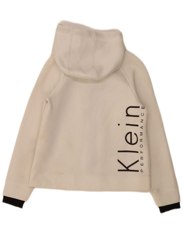 CALVIN KLEIN Felpa con cappuccio e zip grafica da donna UK 14 Medio Bianco