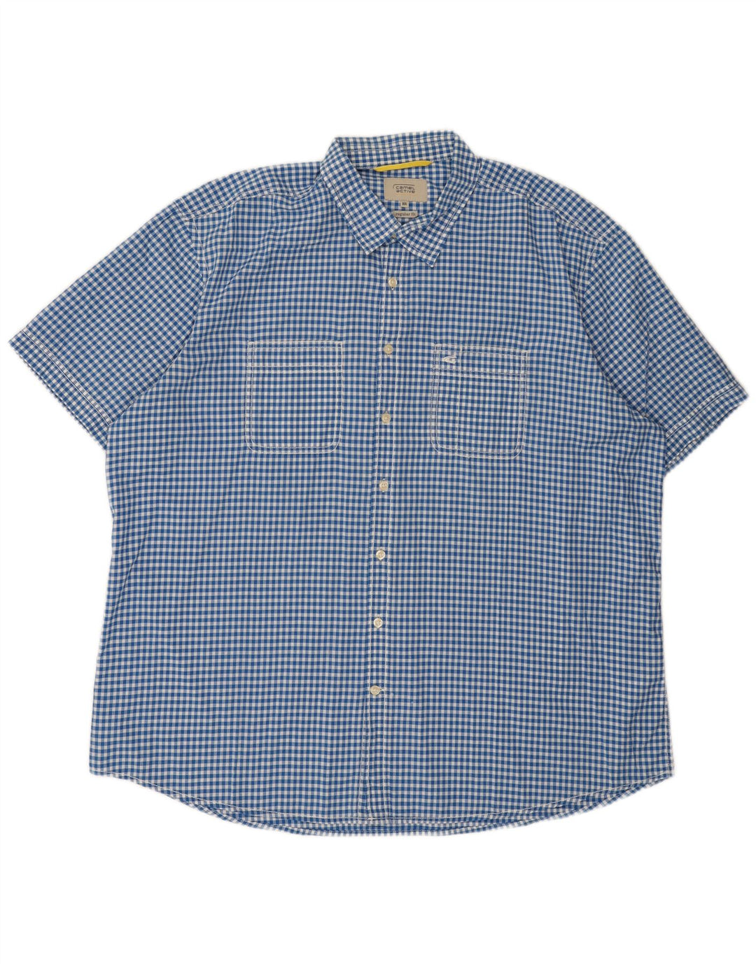 Camicia da uomo a maniche corte Regular Fit Camel Active 2XL in cotone a quadretti blu