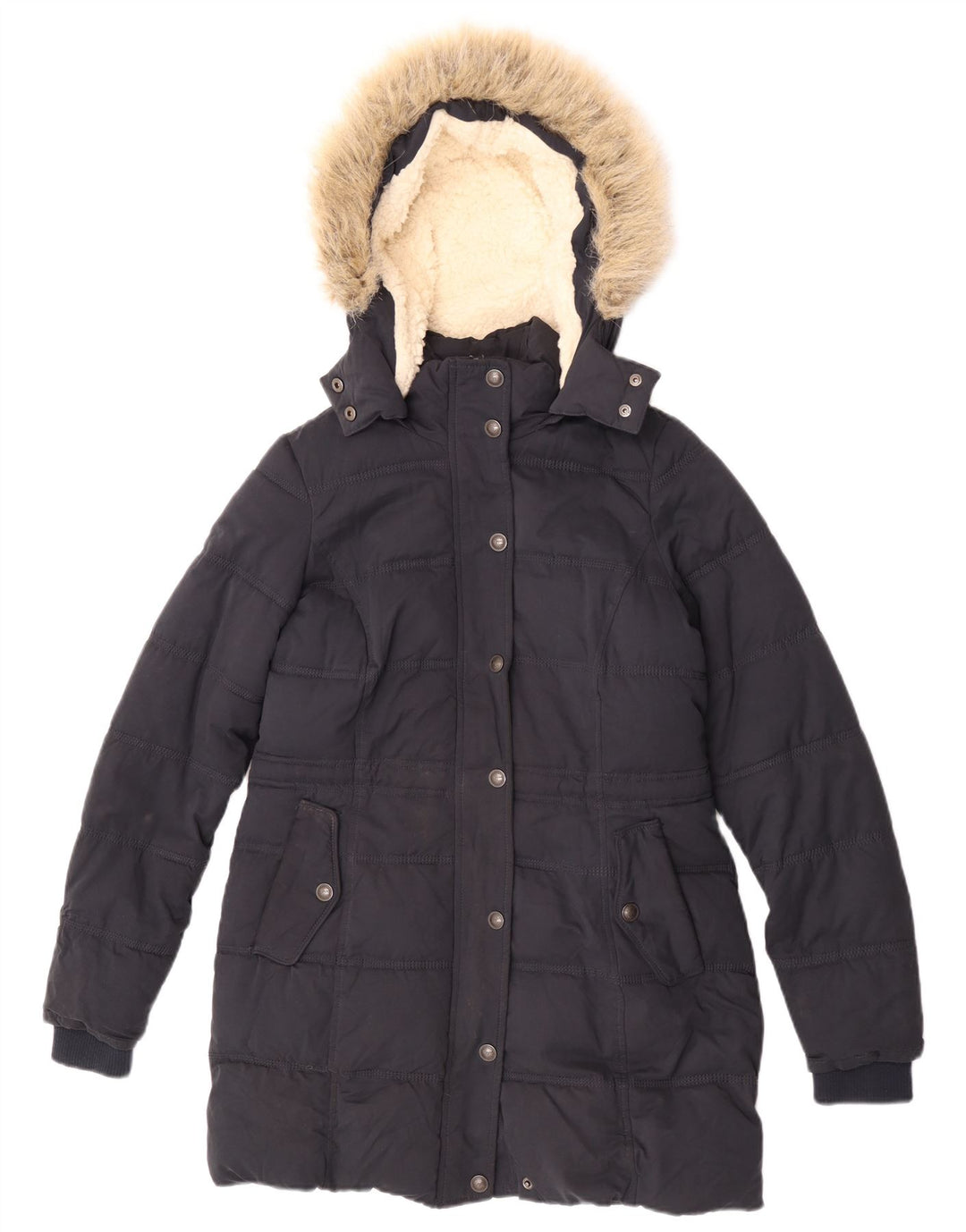 Cappotto imbottito in sherpa con cappuccio da donna Fat Face UK 8 piccolo in poliestere blu navy