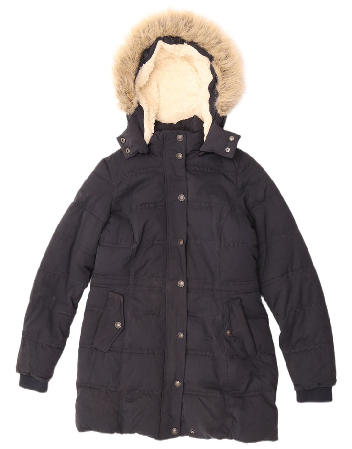 Cappotto imbottito in sherpa con cappuccio da donna Fat Face UK 8 piccolo in poliestere blu navy