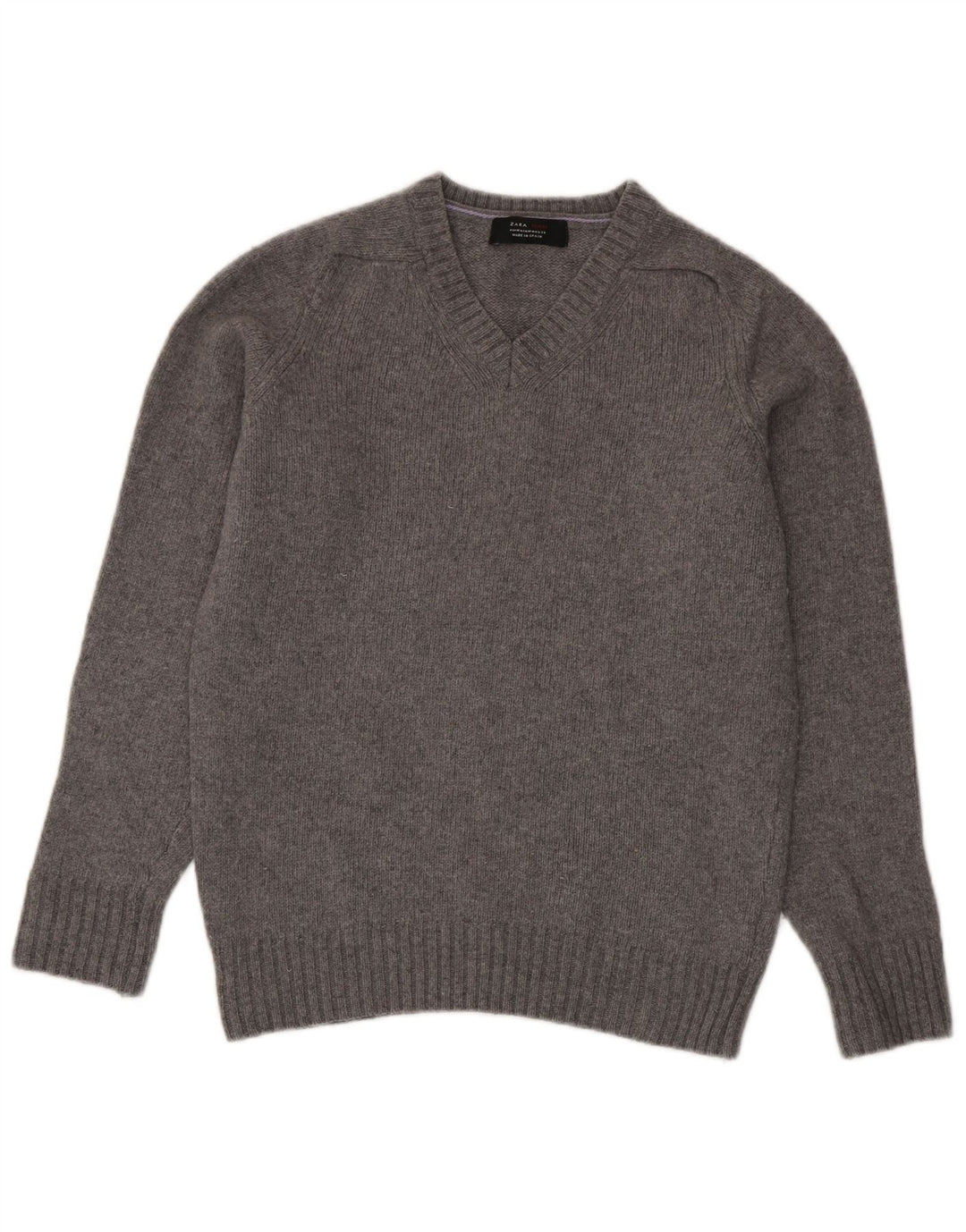 Maglione Zara da uomo con scollo a V in lana grigio medio