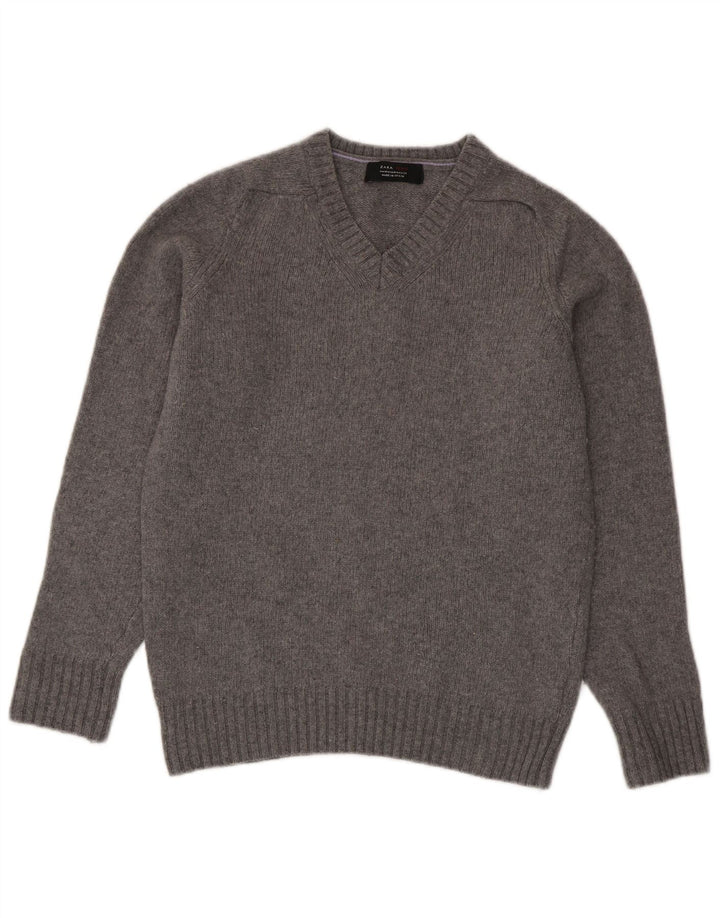 Maglione Zara da uomo con scollo a V in lana grigio medio
