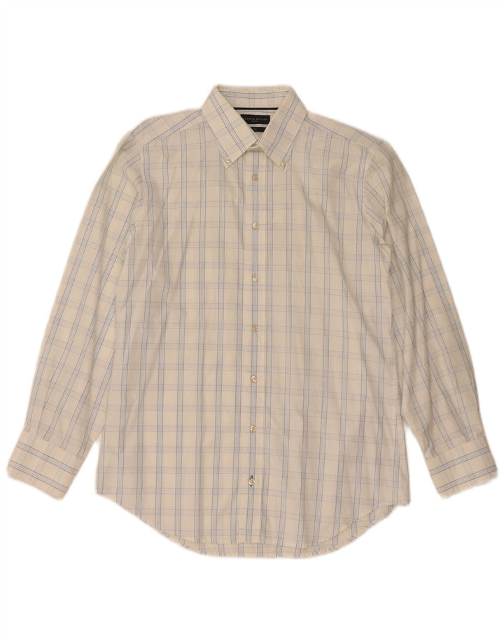 TOMMY HILFIGER Camicia aderente da uomo taglia 38 15 a quadri bianchi medi