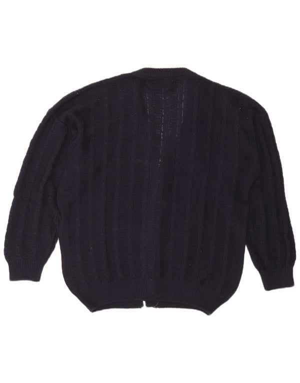 Maglione cardigan da uomo vintage grande cotone blu navy