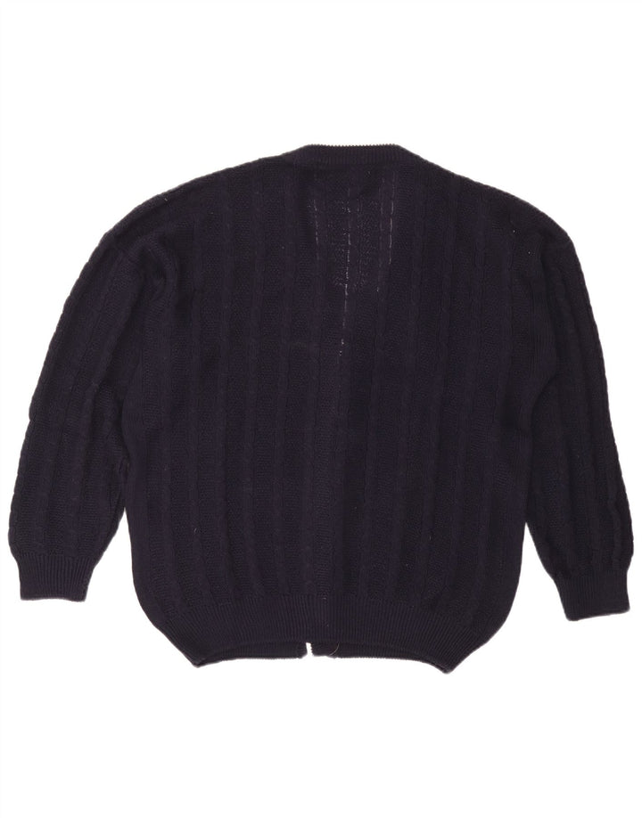 Maglione cardigan da uomo vintage grande cotone blu navy