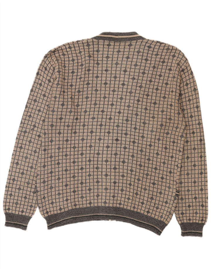 Maglione Cardigan Uomo Spazio IT 52 Large Beige Check Cotton