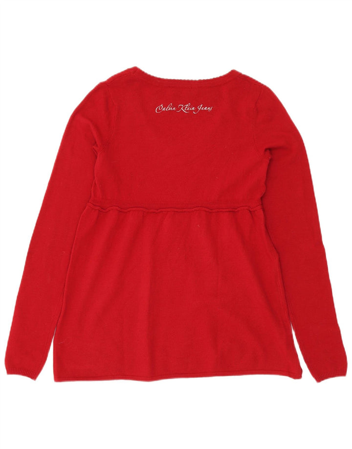 CALVIN KLEIN JEANS Maglione da donna con scollo a barca con grafica UK 10 piccolo rosso