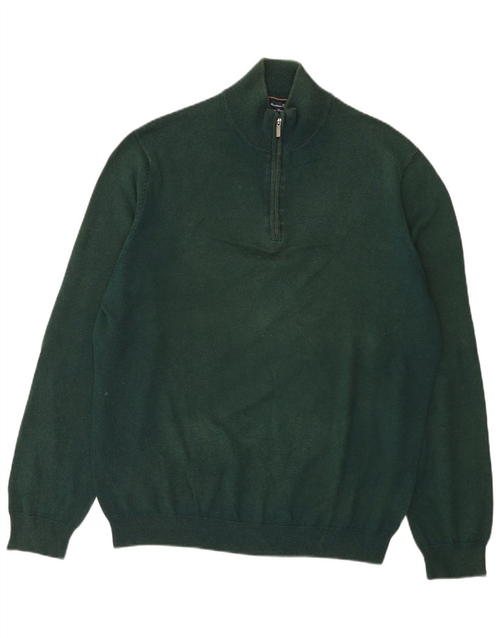 Massimo Dutti Maglione da uomo con zip e collo grande in cotone verde