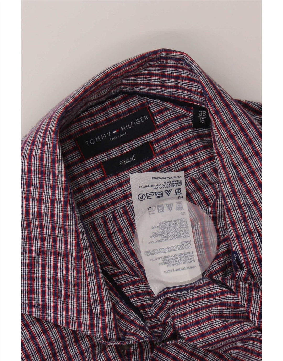 Camicia aderente da uomo Tommy Hilfiger taglia 38 15 cotone a quadretti blu navy medio