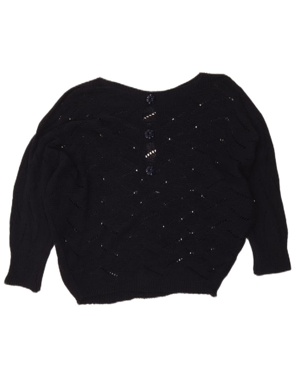 Maglione maglione vintage da donna con scollo a barca UK 16 grande viscosa blu navy