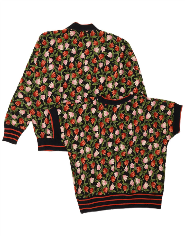 Set da 2 pezzi vintage da donna UK 14 medio nero floreale