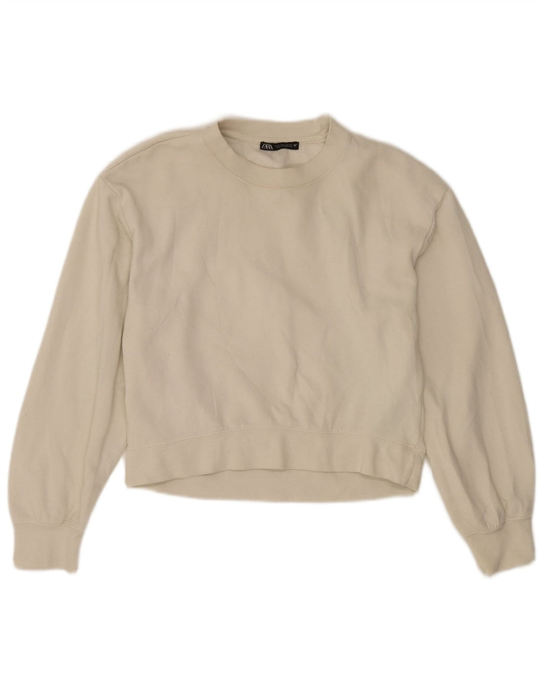 Felpa corta da donna Zara, maglione UK 10, piccola, cotone bianco