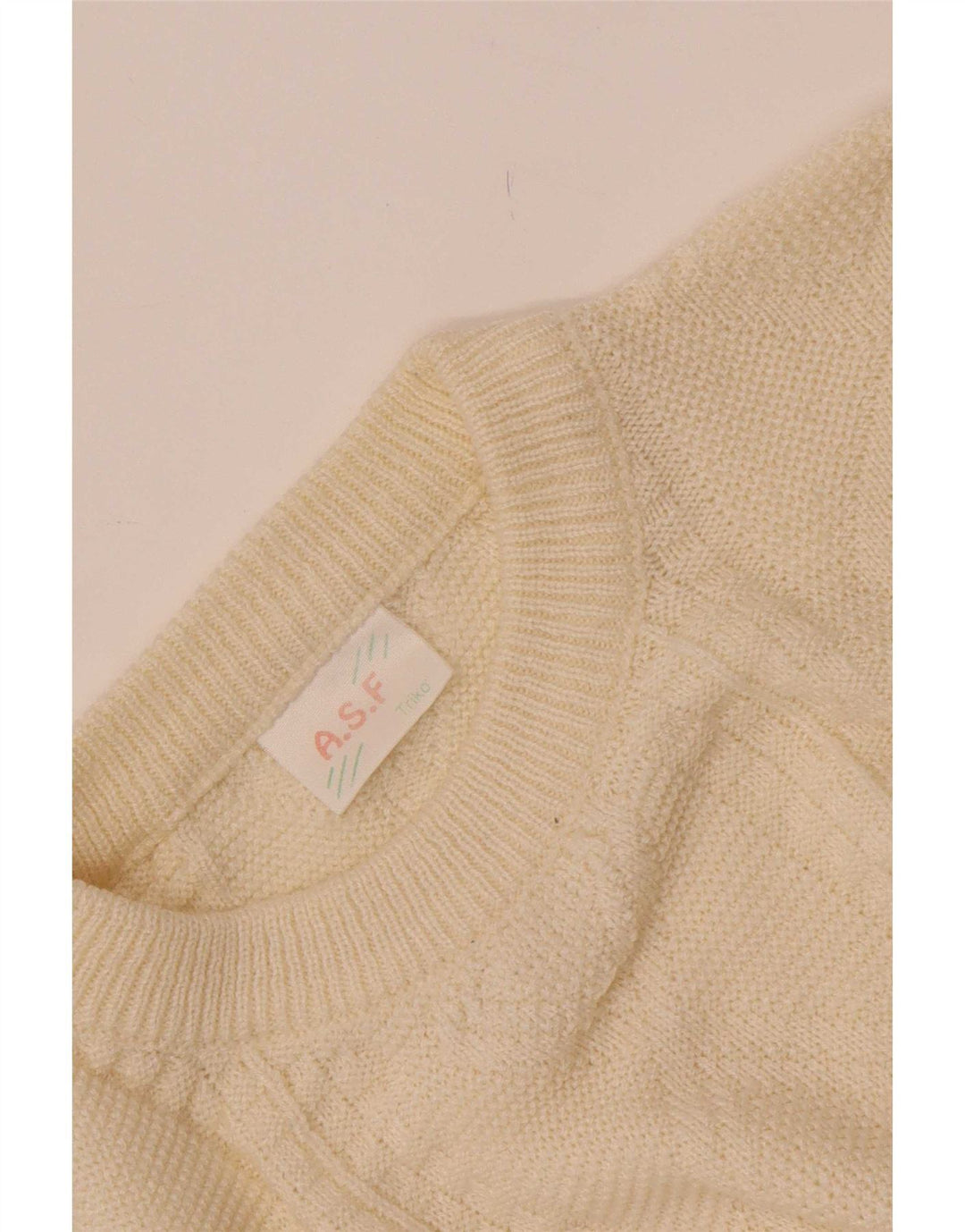 Maglione maglione girocollo da uomo A.S.F, bianco sporco medio