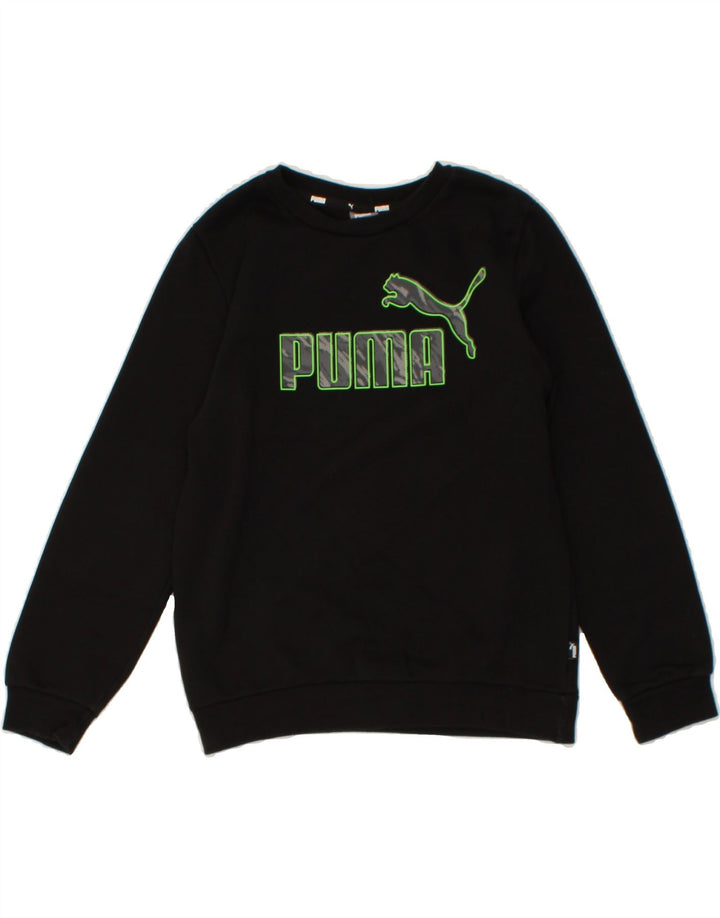PUMA Boys Graphic Sweatshirt Jumper 11-12 Years Black Cotton Vintage Puma and Second-Hand Puma from Messina Hembry 