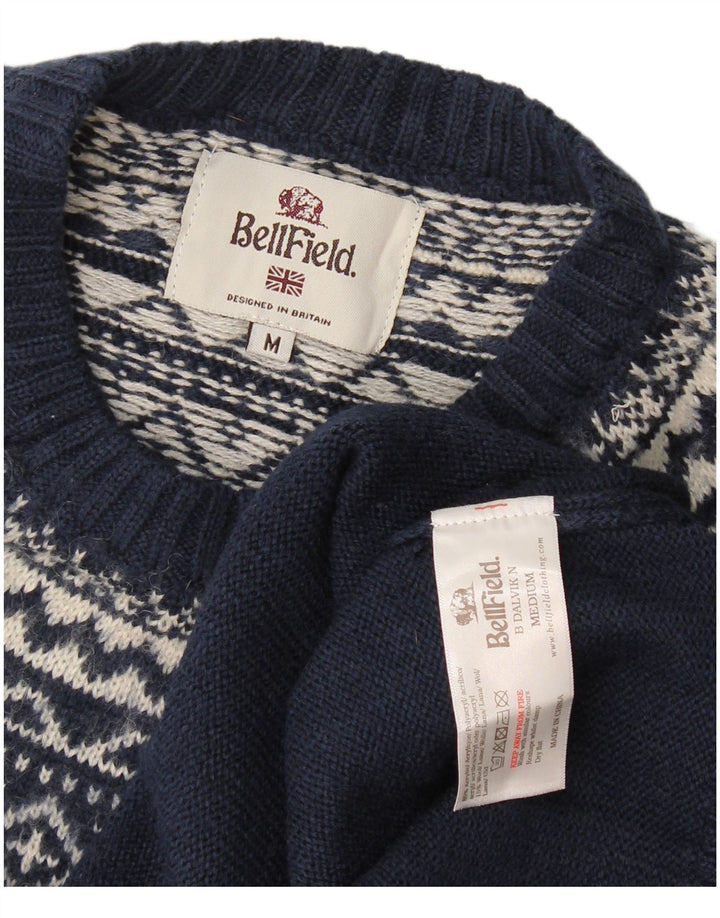 Maglione maglione girocollo da uomo Bellfield medio blu navy acrilico Fair Isle