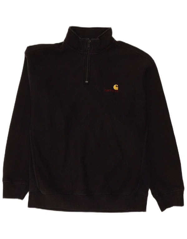 Felpa Carhartt da uomo con zip e collo, maglione grande, cotone nero