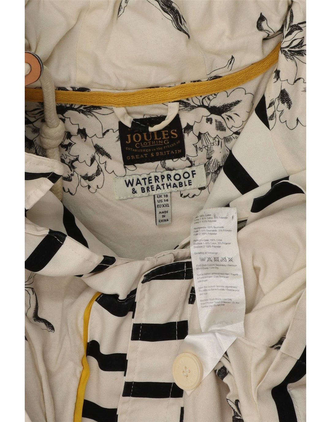 Giacca impermeabile oversize con cappuccio da donna Joules UK 18 XL a righe bianche