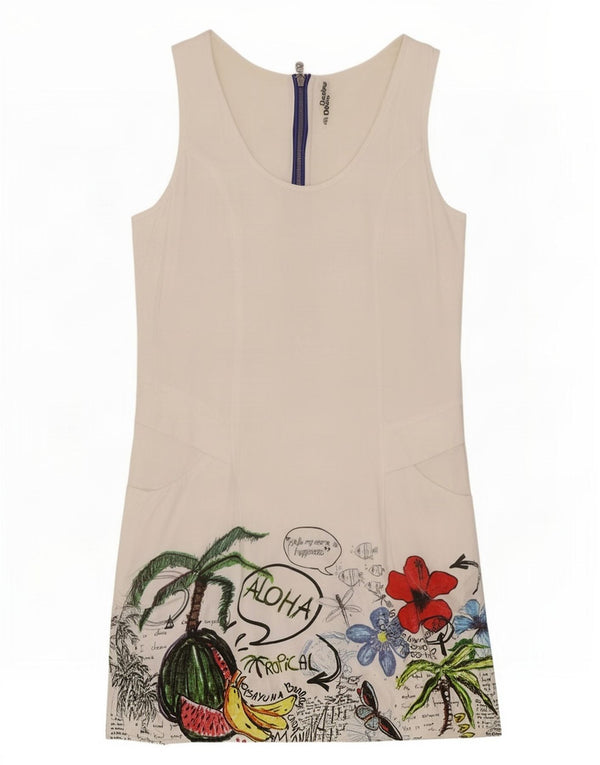 Desigual donna prendisole senza maniche EU 40 viscosa floreale bianca media