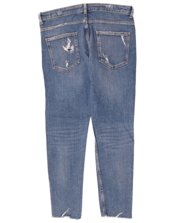 Jeans slim invecchiati da uomo Zara EU 44 Large W34 L28 cotone blu
