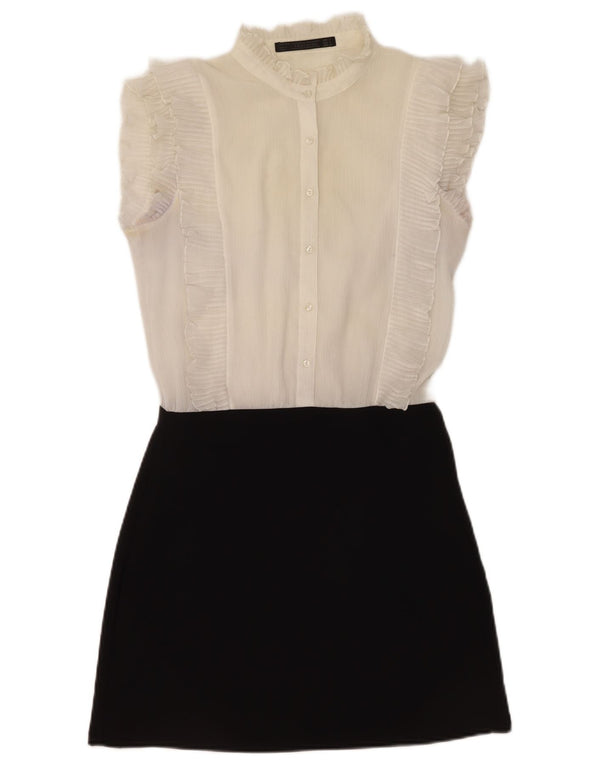 Abito a trapezio da donna Zara con volant sul davanti UK 10 piccolo bianco color block