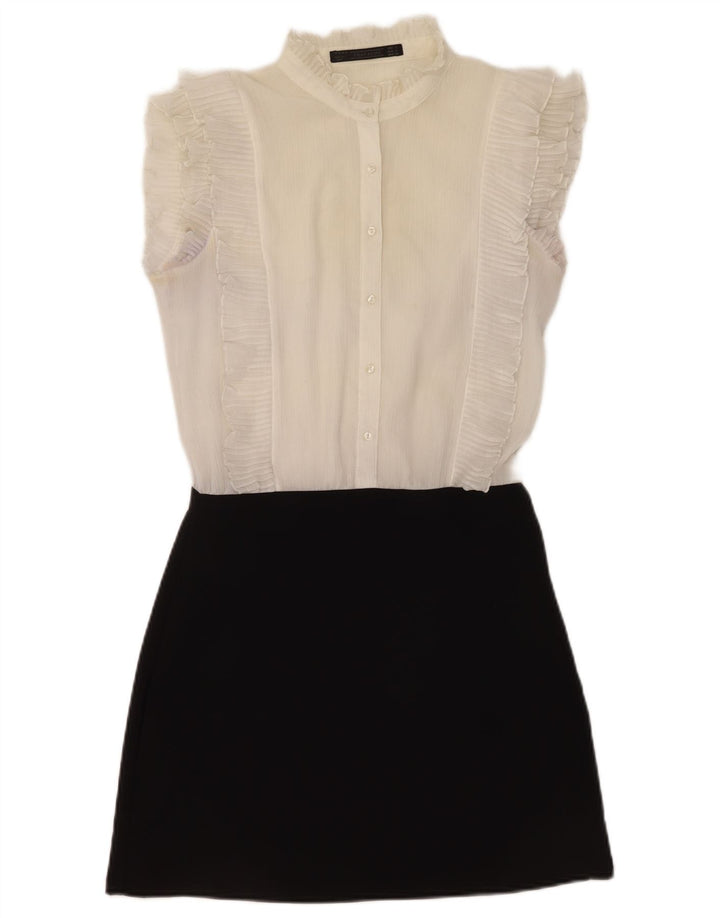 Abito a trapezio da donna Zara con volant sul davanti UK 10 piccolo bianco color block