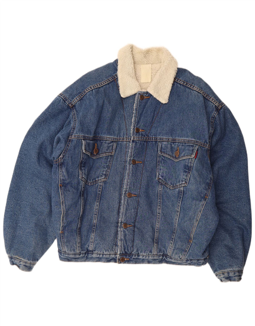Giacca vintage in denim sherpa da uomo UK 42 XL blu