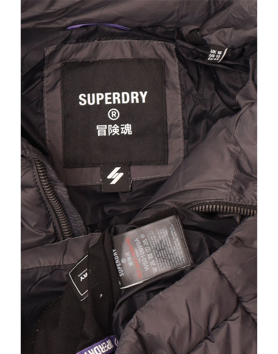Giacca imbottita da donna Superdry UK 16 grande nylon grigio