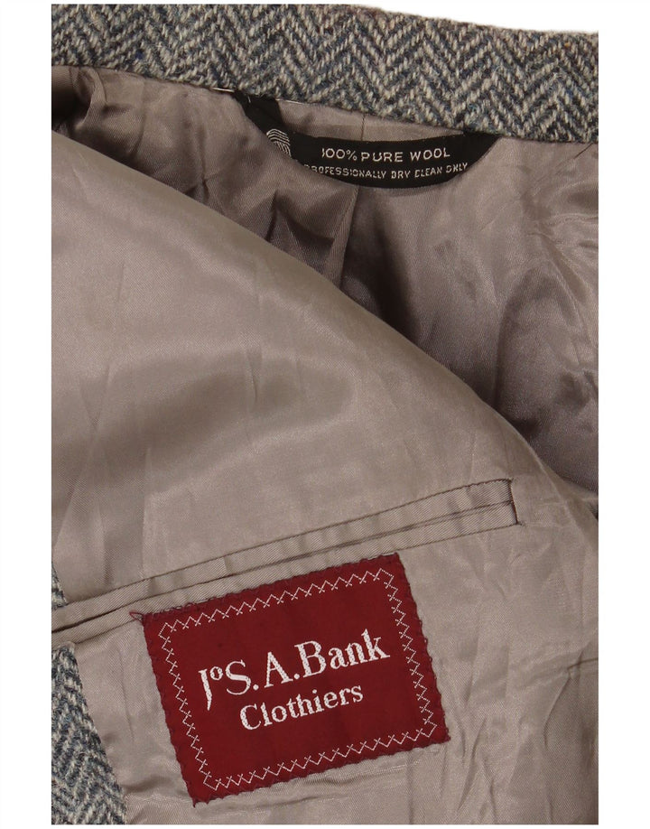 J.S.A. BANK Giacca blazer da uomo a 2 bottoni UK 38 Lana a spina di pesce grigio medio