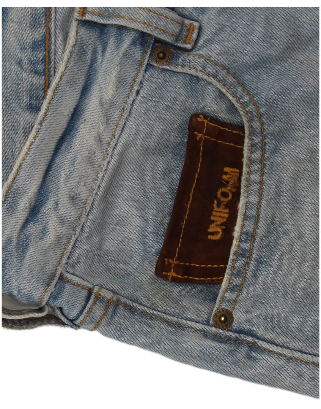 Pantaloncini di jeans invecchiati da uomo uniformi W30 cotone blu medio
