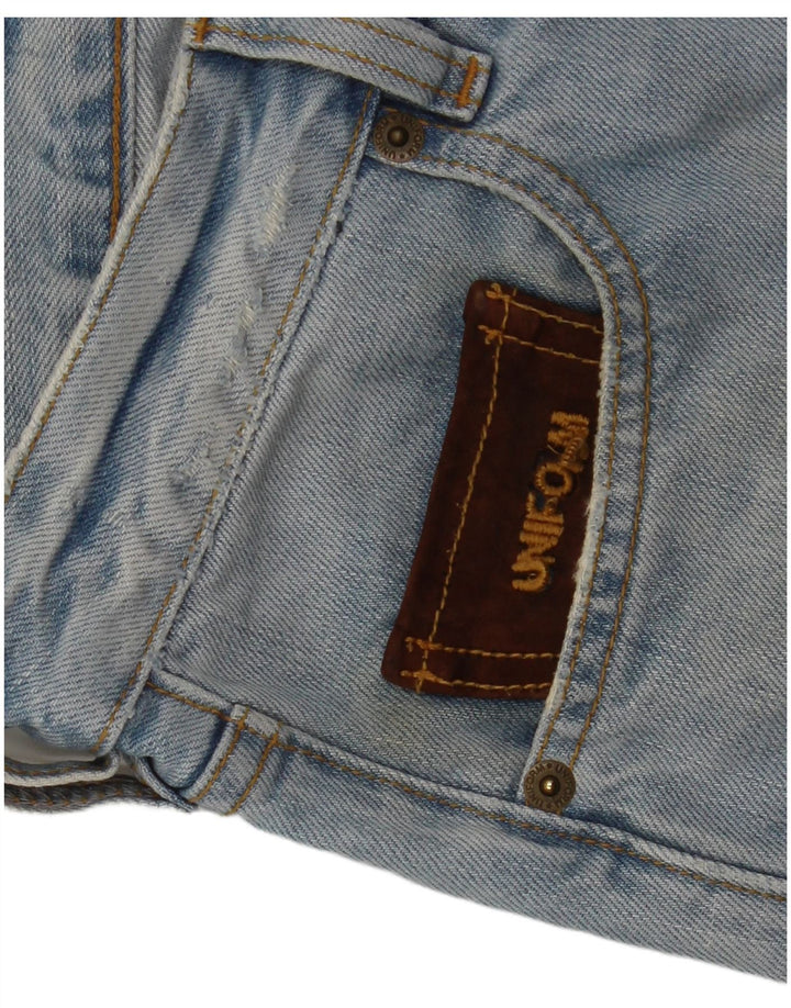 Pantaloncini di jeans invecchiati da uomo uniformi W30 cotone blu medio