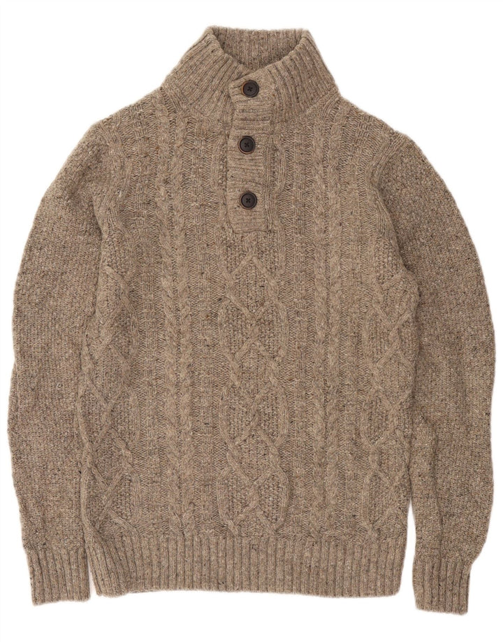 Maglione da uomo con collo a bottone Fat Face piccolo in lana beige