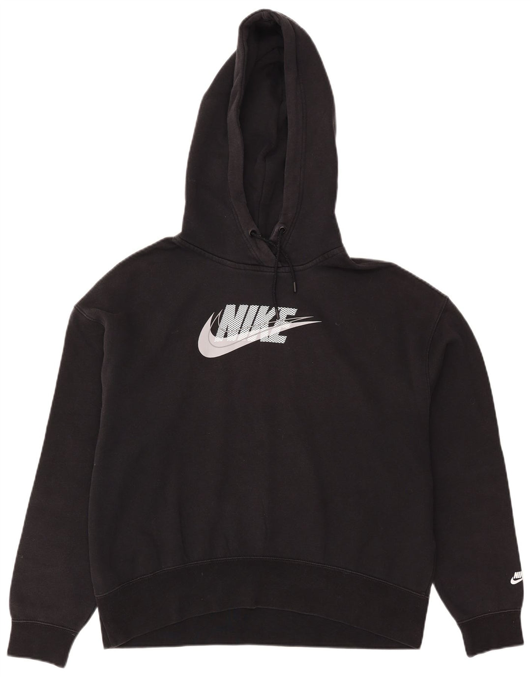 Felpa con cappuccio oversize grafica Nike da donna UK 14 cotone nero medio