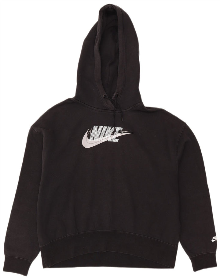 Felpa con cappuccio oversize grafica Nike da donna UK 14 cotone nero medio