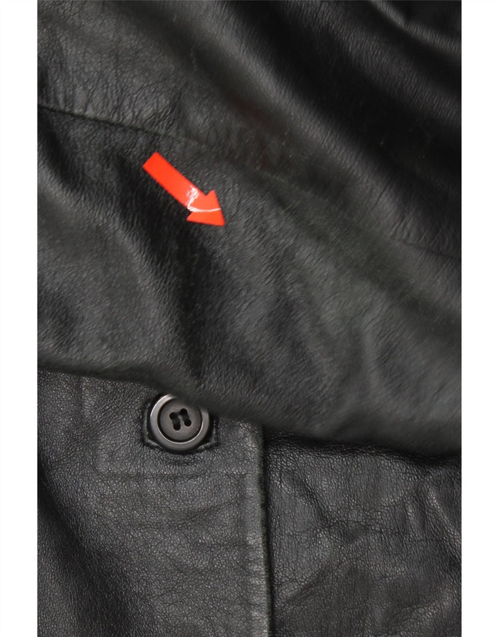 VINTAGE Womens 3 Button Leather Blazer Jacket UK 14 Medium Black Leather Vintage Vintage and Second-Hand Vintage from Messina Hembry 