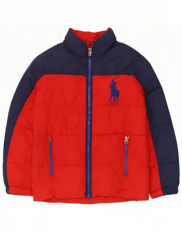 Polo Ralph Lauren Boys Padded Jacket 7-8 Years Small Red Colourblock