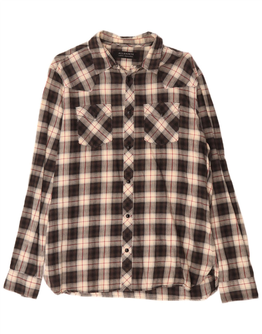 Camicia in flanella da uomo All Saints, cotone a quadri neri grandi