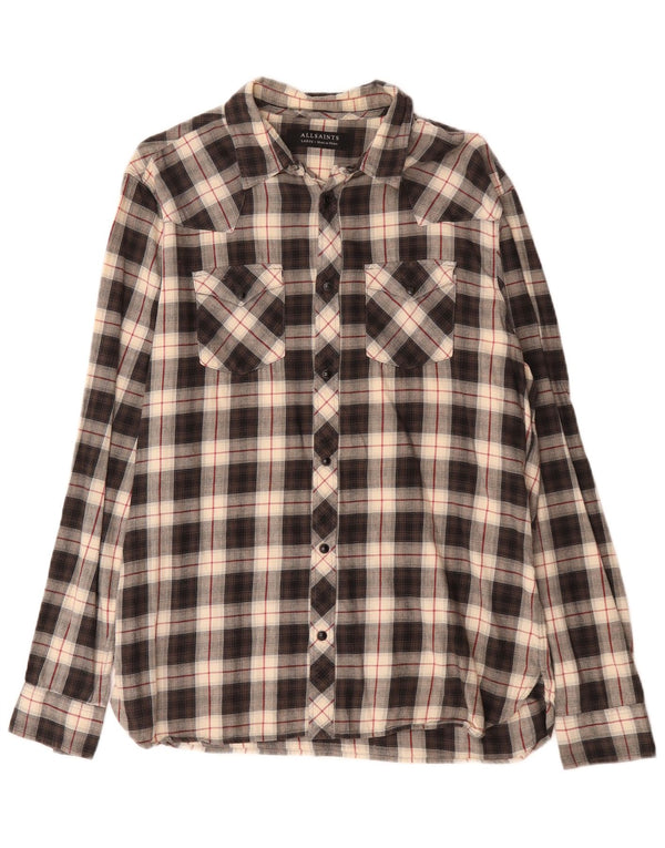 Camicia in flanella da uomo All Saints, cotone a quadri neri grandi