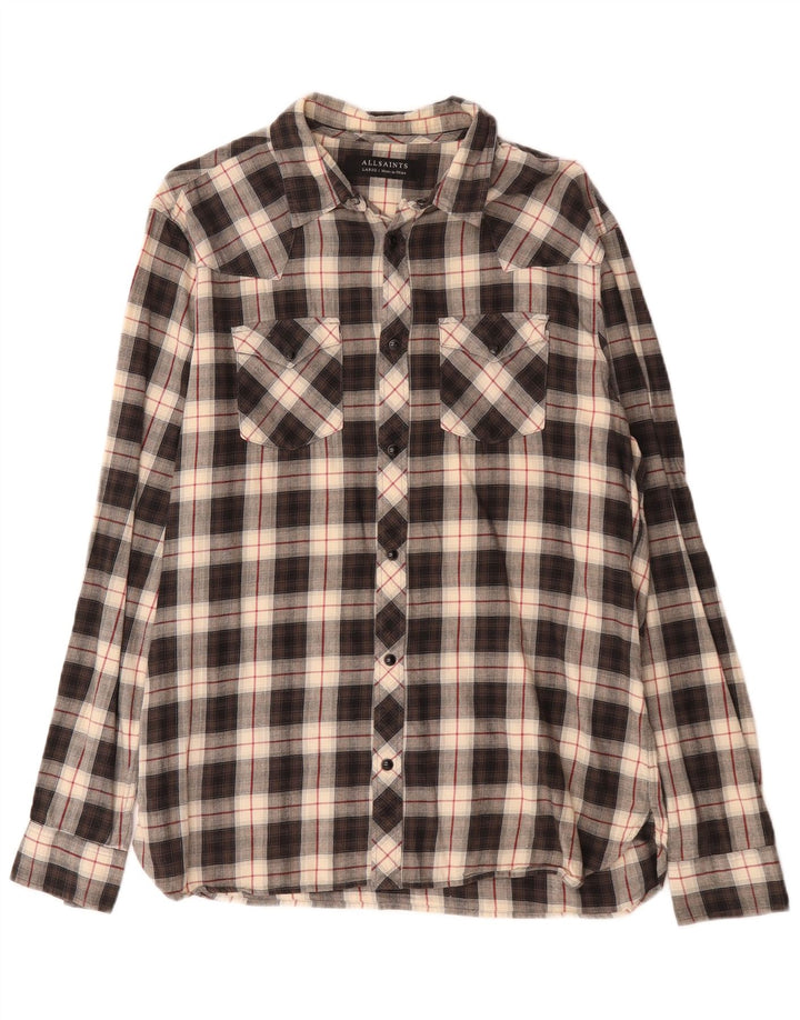 Camicia in flanella da uomo All Saints, cotone a quadri neri grandi